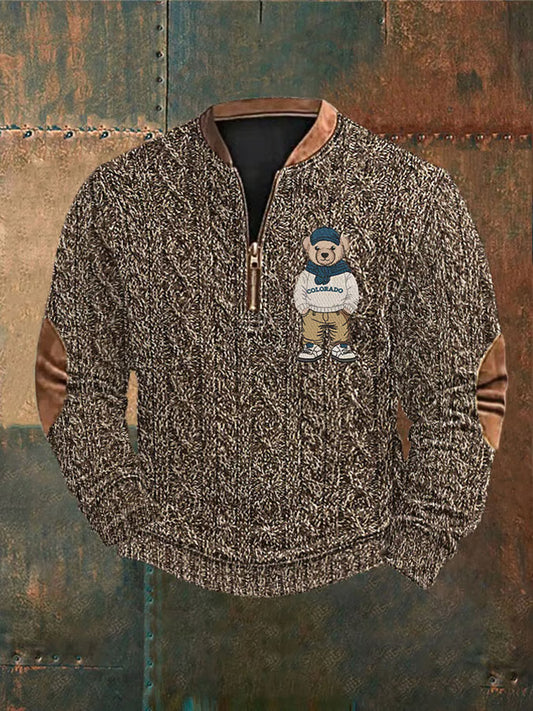 Hombres Vintage País Western Art Print Diseño Con Cuello En V Cremallera Suéter De Manga Larga Sudadera