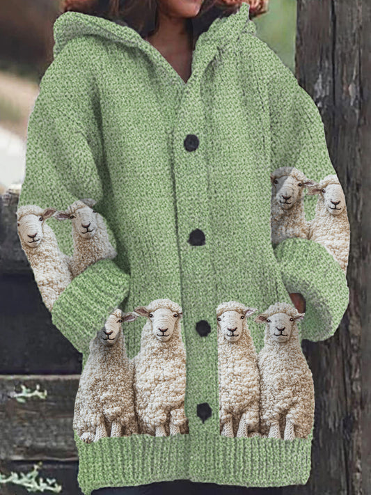 Alpaca de las mujeres Patrón Casual Cálido Cardigan de punto con capucha