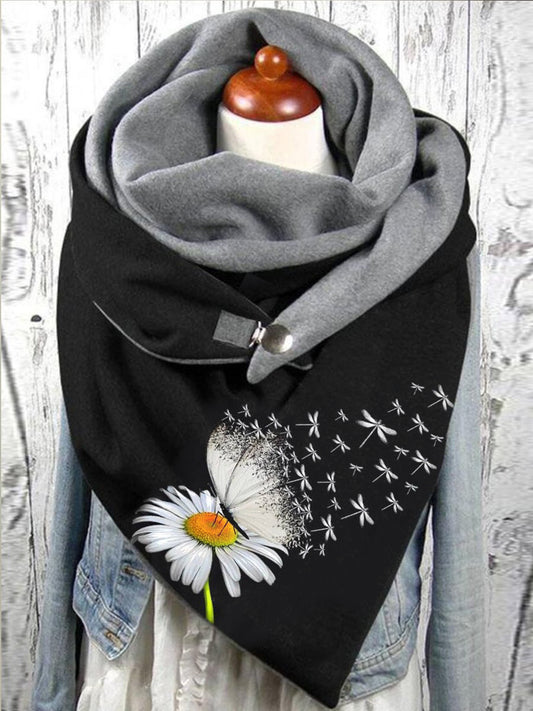 Mujer Daisy Butterfly Dragonfly Print Casual Warm Scarf