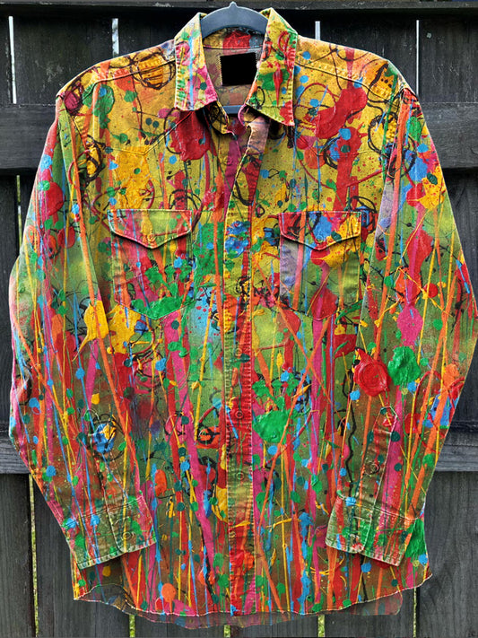 Camisa casual de manga larga con estampado de arte retro abstracto de graffiti