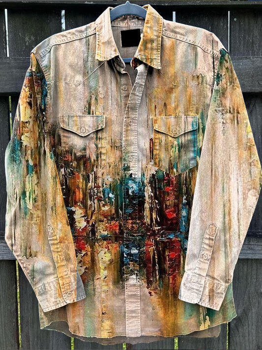 Camisa casual de manga larga con estampado de arte retro abstracto de graffiti