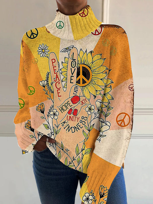 Womens Art Vintage Hippie Art Print Casual Chic Sweater Pullover