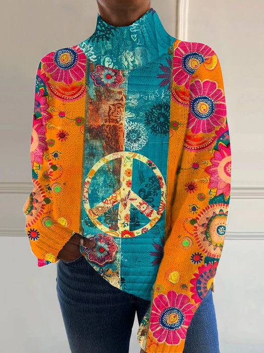 Womens Art Vintage Hippie Art Print Casual Chic Sweater Pullover