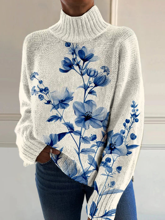 Womens Art Vintage Floral Art Print Casual Chic Sweater Pullover