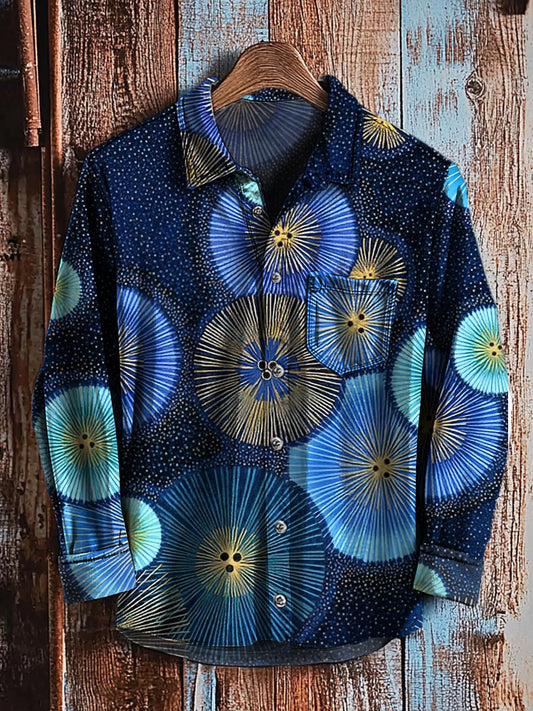 Camisa de manga larga casual con estampado de arte degradado abstracto retro