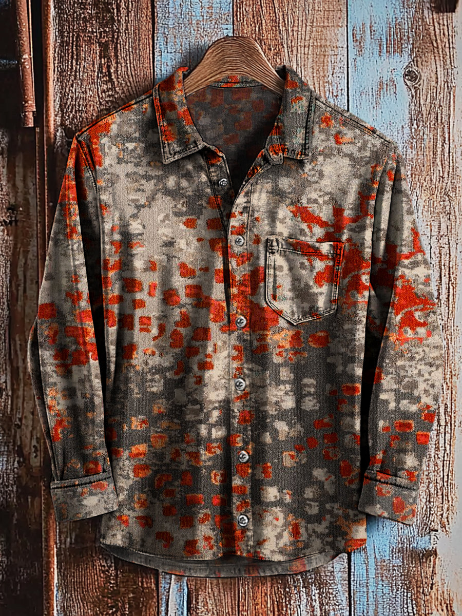 Camisa de manga larga casual con estampado de arte degradado abstracto retro