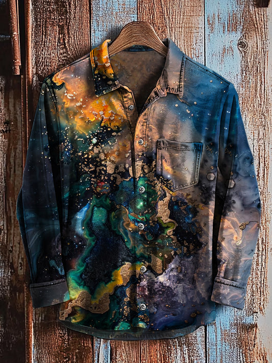 Camisa de manga larga casual con estampado de arte degradado abstracto retro