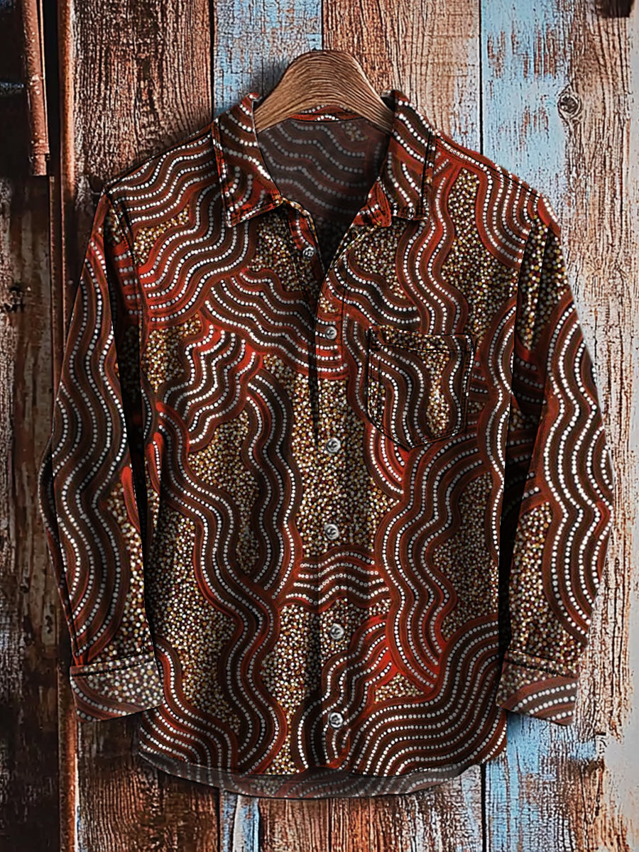 Camisa de manga larga casual con estampado de arte degradado abstracto retro