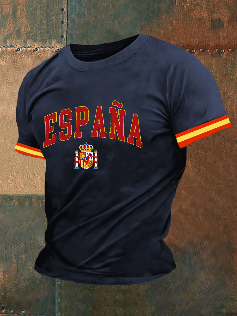 Top de manga corta con estampado de bandera de España para hombre