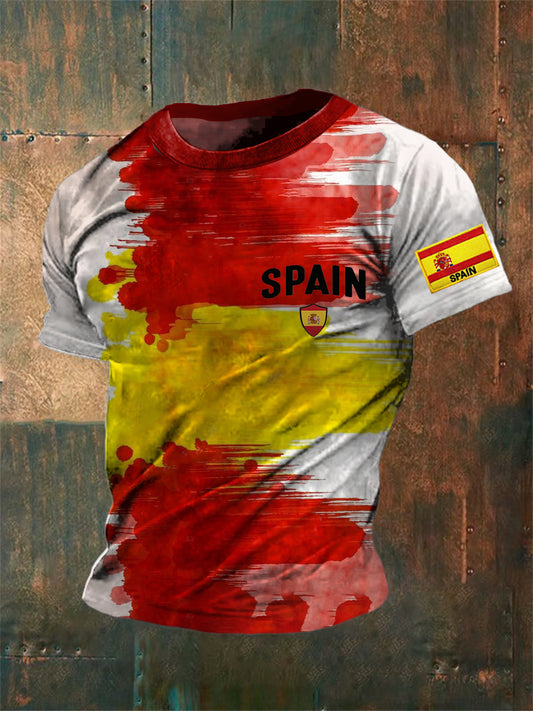 Unisex vintage bandera española patriótico emblema graffiti resumen impresión casual algodón manga corta camiseta