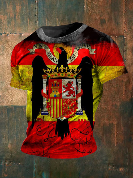 Camiseta de manga corta de algodón casual con estampado abstracto de águila patriótica de bandera española vintage unisex