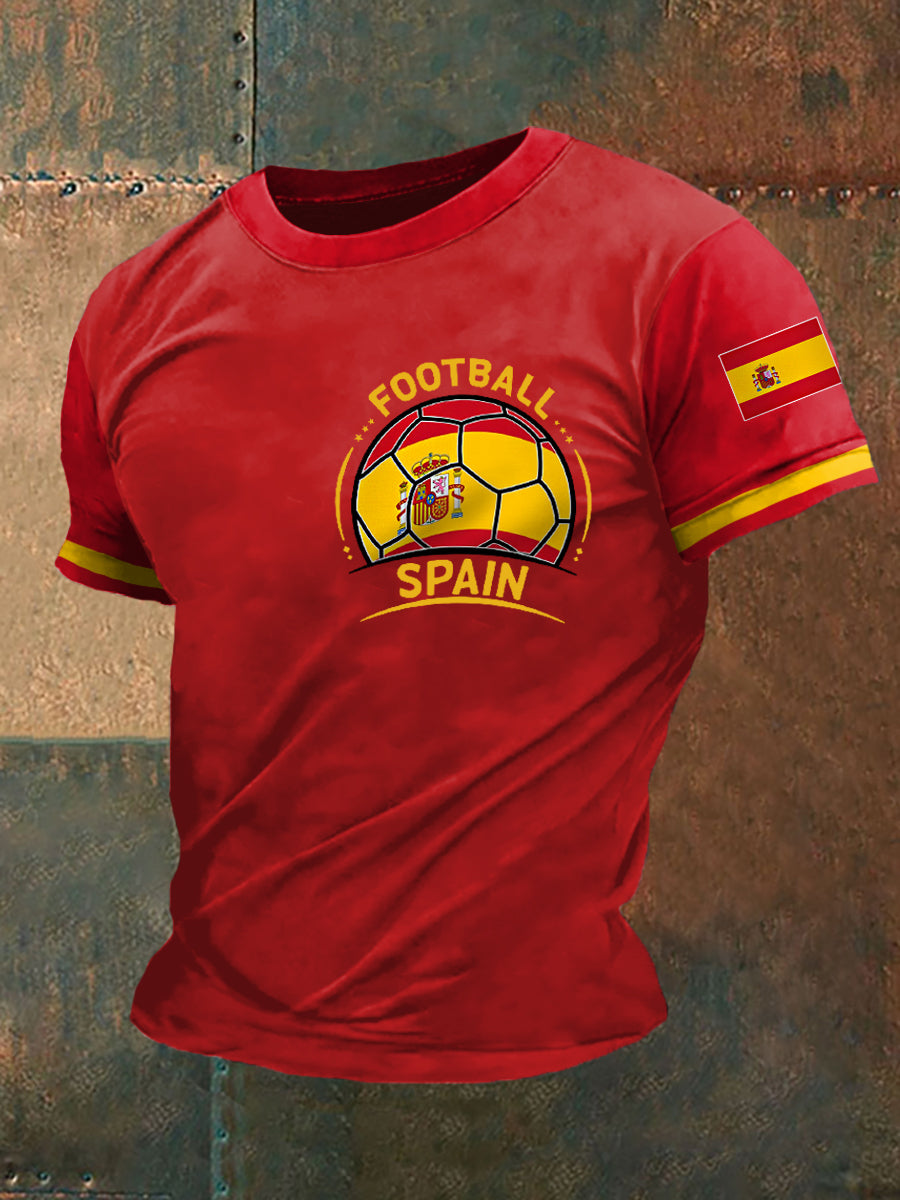 Camiseta casual con estampado de bandera española de fútbol español para hombre
