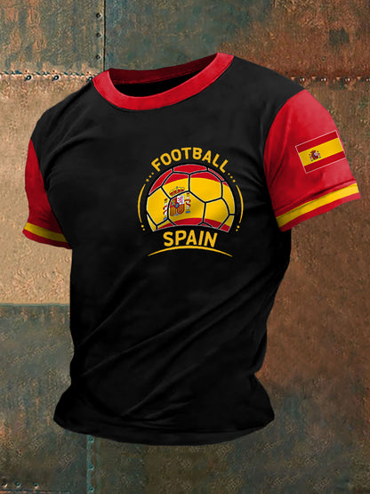 Camiseta casual con estampado de bandera española de fútbol español para hombre