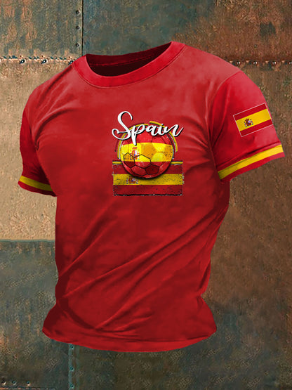 Camiseta casual con estampado de bandera española de fútbol español para hombre