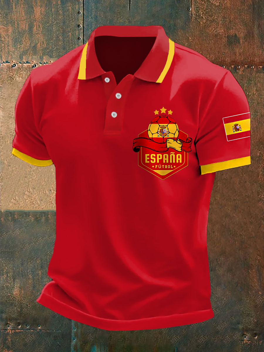 Top casual con estampado de bandera española de fútbol español para hombre