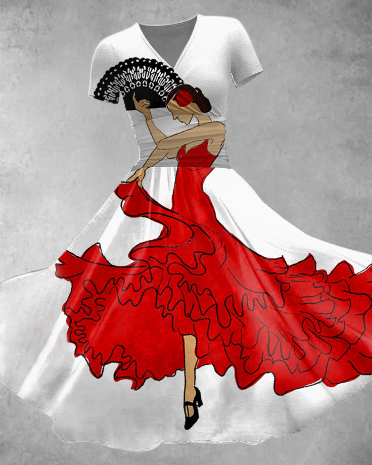 Vestido flamenco español manga corta para mujer