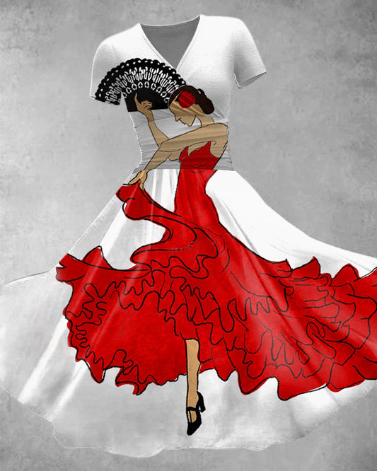 Vestido flamenco español manga corta para mujer