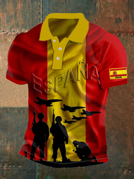 Los hombres de la vendimia bandera española veterano combatiente resumen impreso casual algodón manga corta Polo camisa