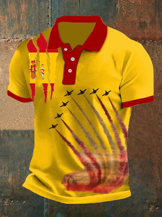 Los hombres de la vendimia bandera española veterano combatiente resumen impreso casual algodón manga corta Polo camisa