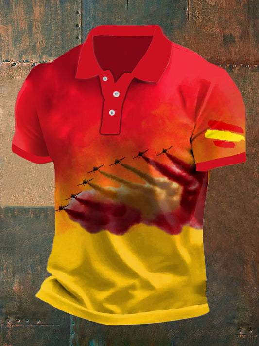 Los hombres de la vendimia bandera española veterano combatiente resumen impreso casual algodón manga corta Polo camisa