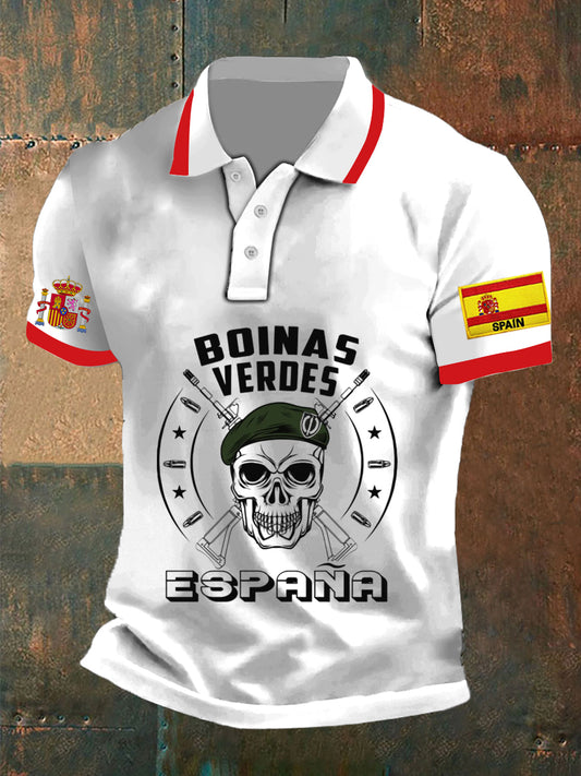 Hombres Vintage bandera española veterano signo abstracto impreso casual algodón manga corta Polo camisa