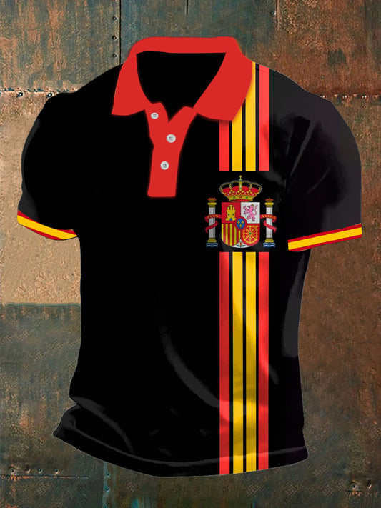 Hombres Vintage bandera española rayas patrióticas resumen impreso casual algodón manga corta Polo camisa