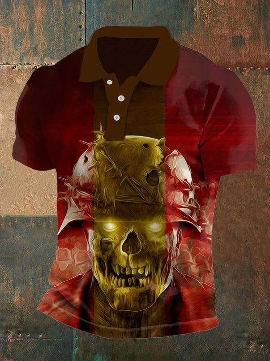 Hombres Vintage bandera española veterano militar resumen impreso casual algodón manga corta Polo camisa