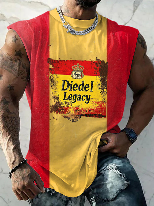 Hombres Vintage español bandera patriótica lema imprimir cómodo casual algodón Tank Top