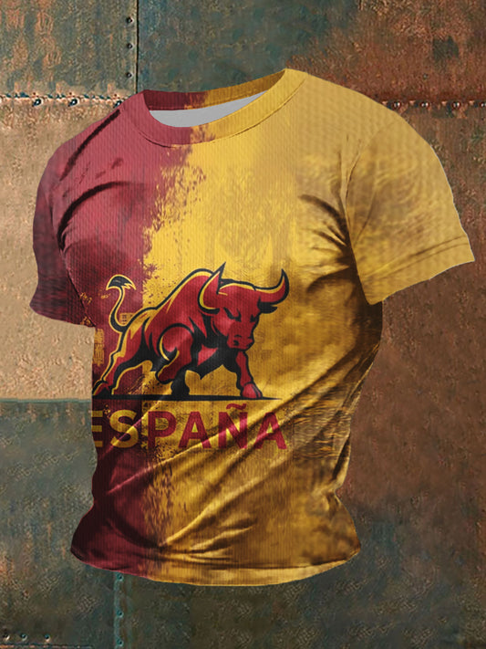 Camisa con estampado de bandera de arte toro español para hombre