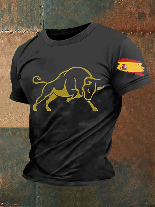 Camisa con estampado de bandera de arte toro español para hombre