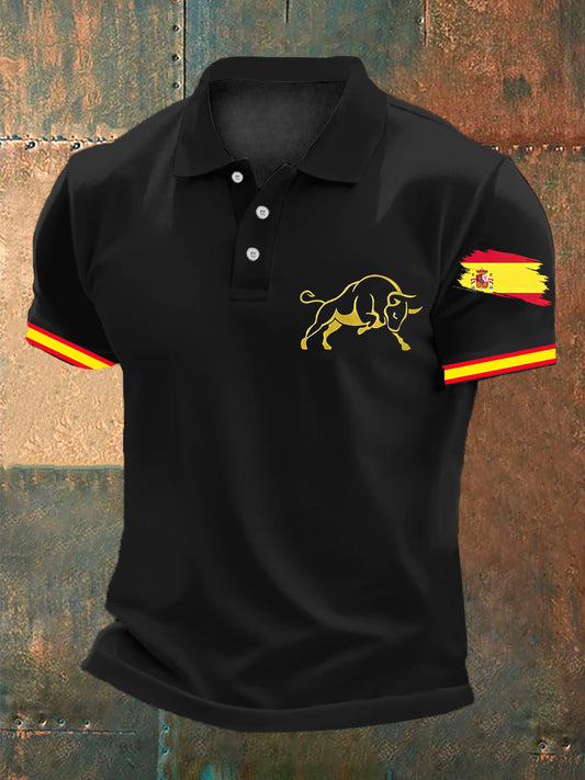 Camisa con estampado de bandera de arte toro español para hombre