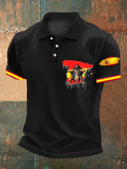 Camisa con estampado de bandera de arte toro español para hombre