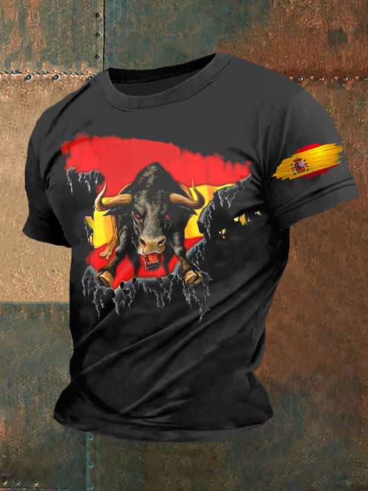 Camisa con estampado de bandera de arte toro español para hombre