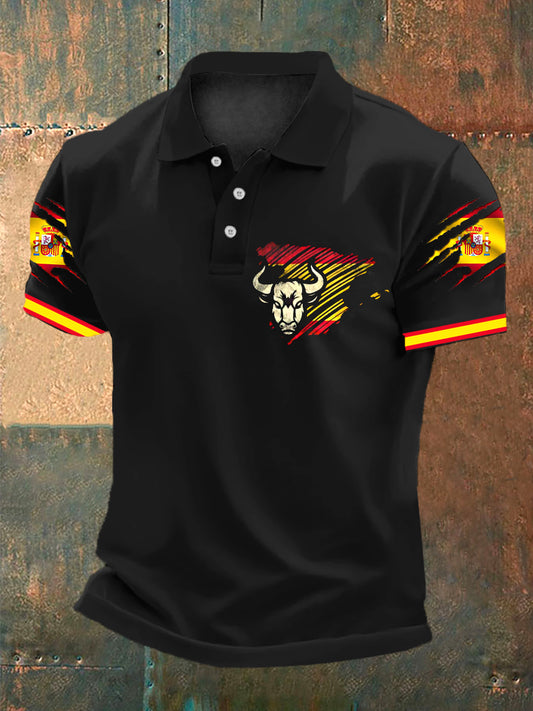 Camisa con estampado de bandera de arte toro español para hombre