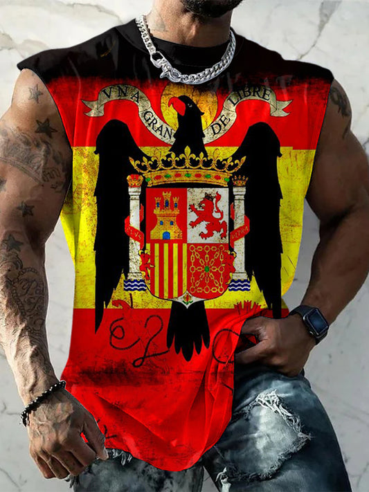 Hombres Vintage bandera española águila imprimir cómodo algodón Casual Tank Top