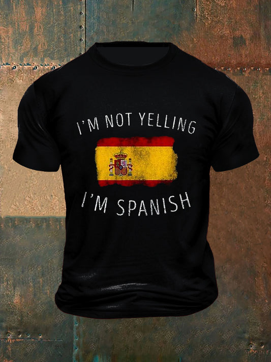 Hombre Vintage No estoy gritando, Soy Español Estampado Abstracto Casual Algodón Manga Corta Camiseta