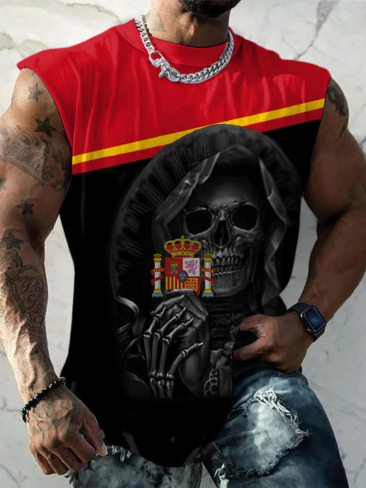Hombres Vintage bandera española cráneo imprimir cómodo casual algodón Tank Top