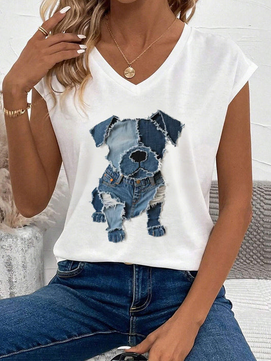 Patrón de perro lindo de las mujeres Patchwork Art Tank Top