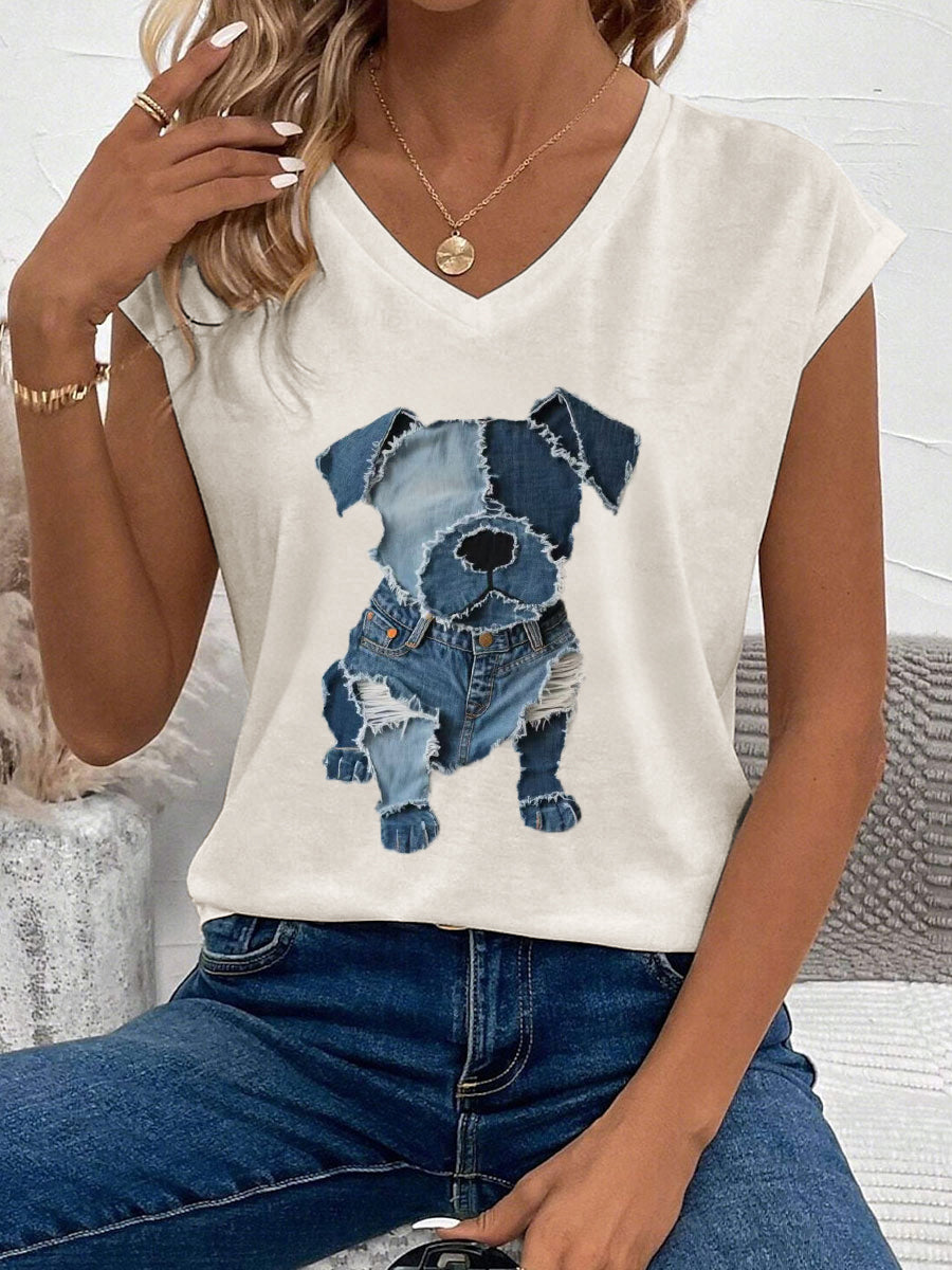 Patrón de perro lindo de las mujeres Patchwork Art Tank Top