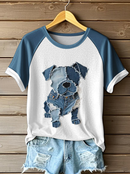 Camiseta linda del arte del remiendo del patrón del perro de las mujeres