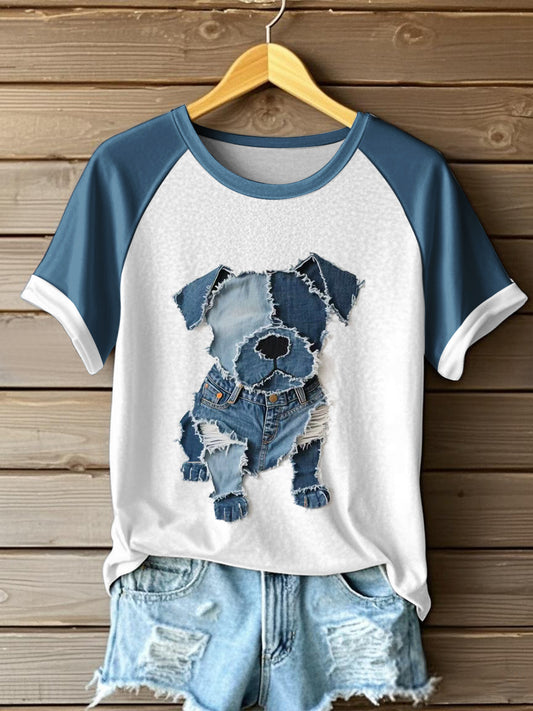 Camiseta linda del arte del remiendo del patrón del perro de las mujeres