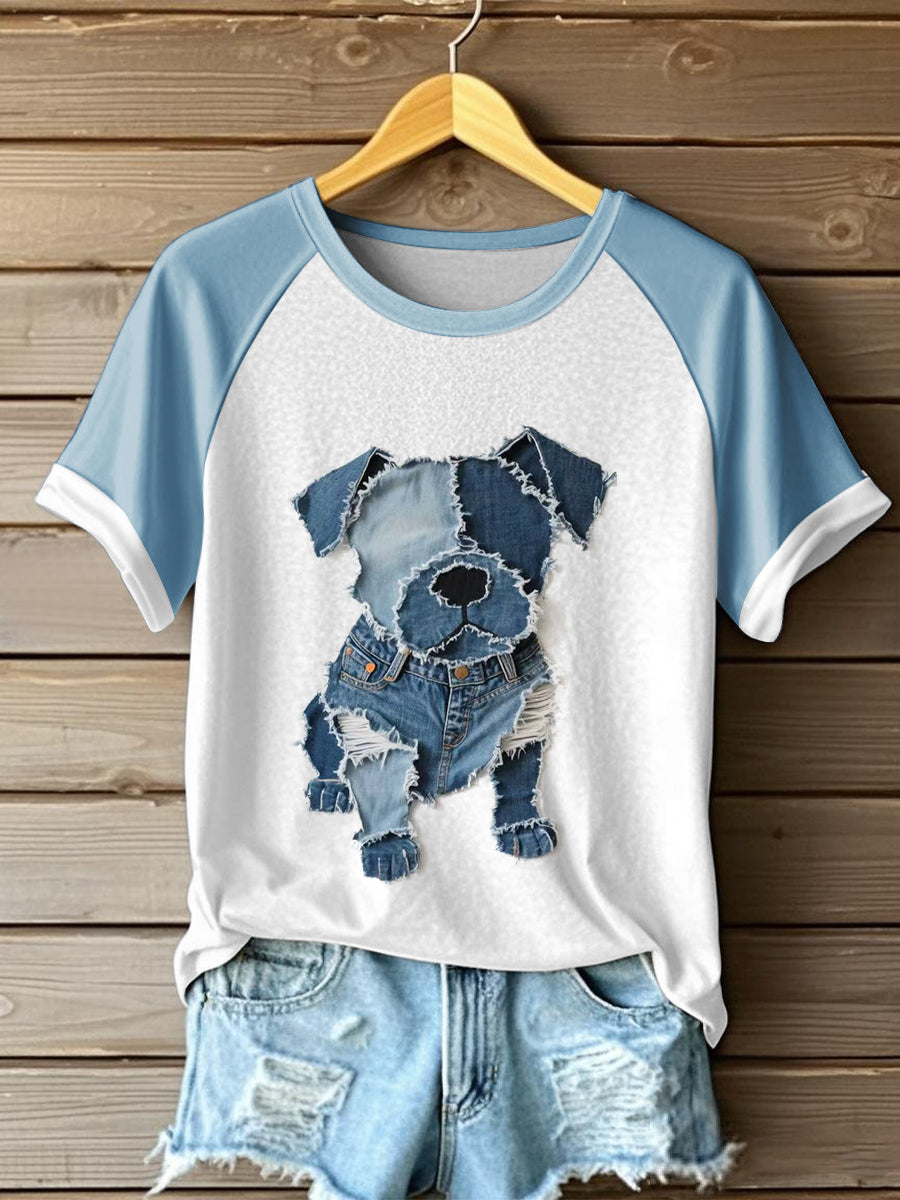 Camiseta linda del arte del remiendo del patrón del perro de las mujeres
