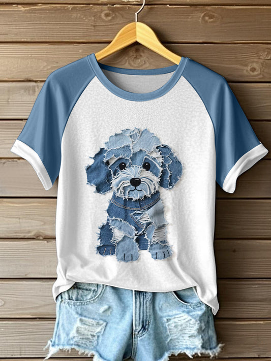 Camiseta linda del arte del remiendo del patrón del perro de las mujeres