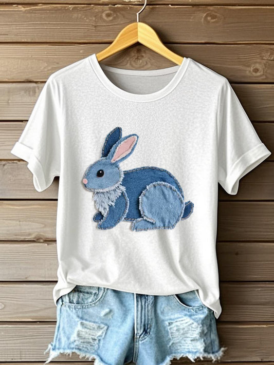 Camiseta linda del arte del remiendo del patrón del conejito de las mujeres