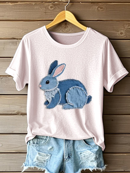 Camiseta linda del arte del remiendo del patrón del conejito de las mujeres