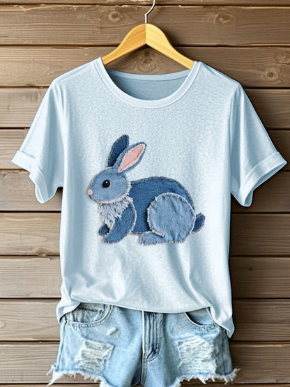 Camiseta linda del arte del remiendo del patrón del conejito de las mujeres