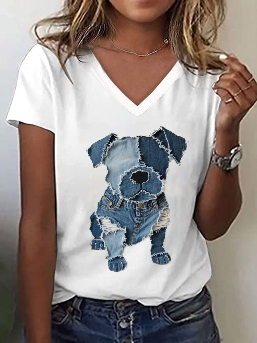 Camiseta linda del arte del remiendo del patrón del perro de las mujeres