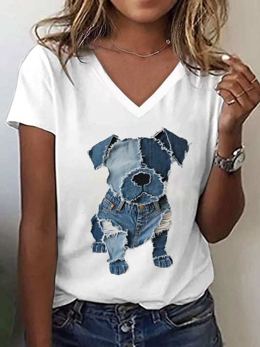 Camiseta linda del arte del remiendo del patrón del perro de las mujeres