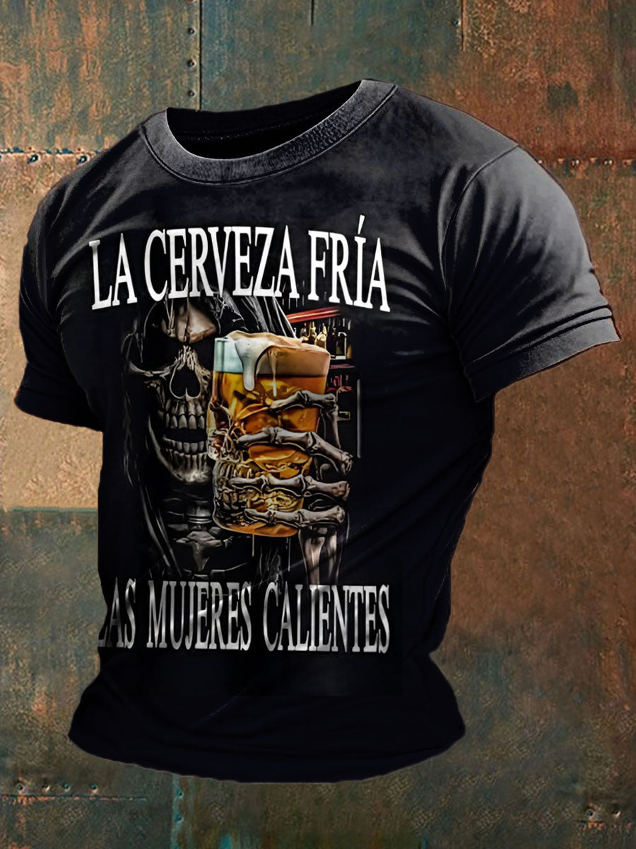 Camiseta divertida impresa cráneo de los hombres