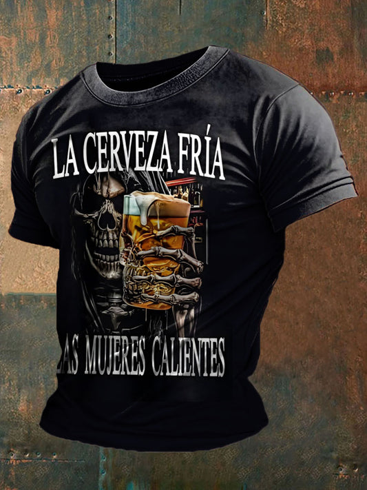 Camiseta divertida impresa cráneo de los hombres